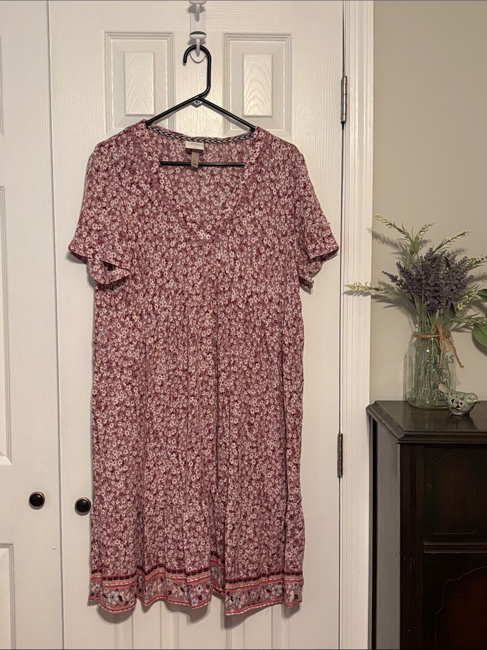 Knox Rose Mauve Floral V-Neck Short Sleeve Midi Dress